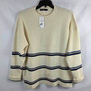 Lillusory Sweater Women's Size Medium Ivory with Blue Black Tan Stripes NEW